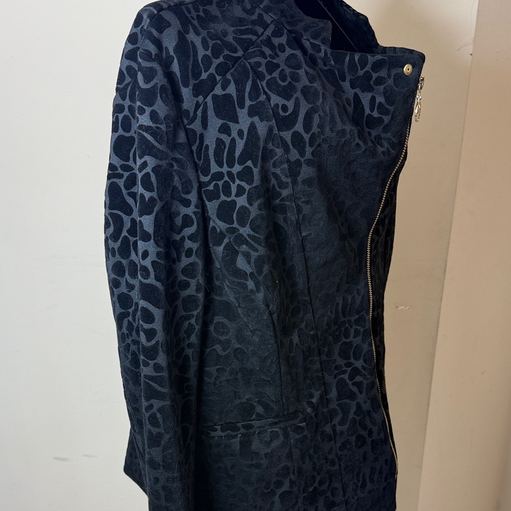 Anne Klein Black Patterned Bomber Jacket - Picture 9 of 15